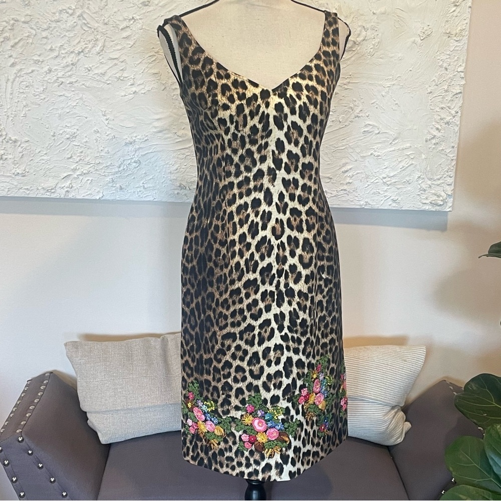 Moschino Leopard Print Dress with Floral Accents